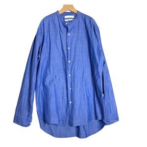 SMOCK JAPAN COLLARLESS 
Tunic Blue DENIM classic cotton ramie Japanese button up